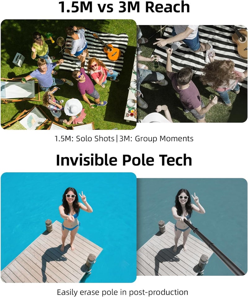 BRDRC 3m Selfie Stick for Insta360 X5 X4 Air, 118 Inch Carbon Fiber Invisible Ultra Long Extension Pole for Insta 360 ONE X5 X4 X3 RS, for DJI OSMO 360 Accessories (with Go Pro Adapter, Storage Bag) - Image 2